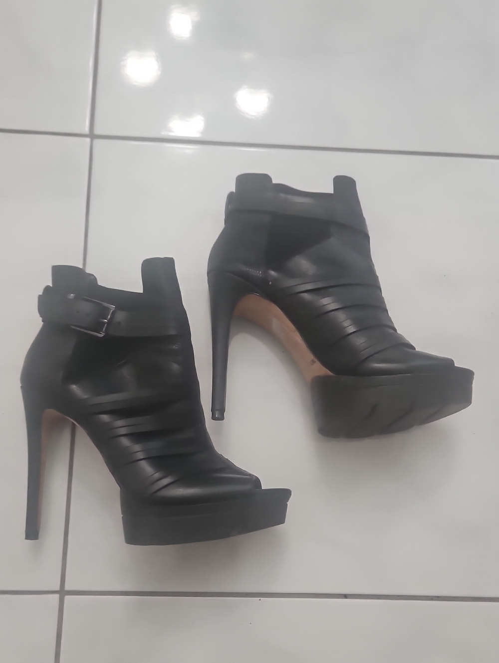 BCBGMaxAzria Black Platform Peep-Toe Stiletto Ankle Booties